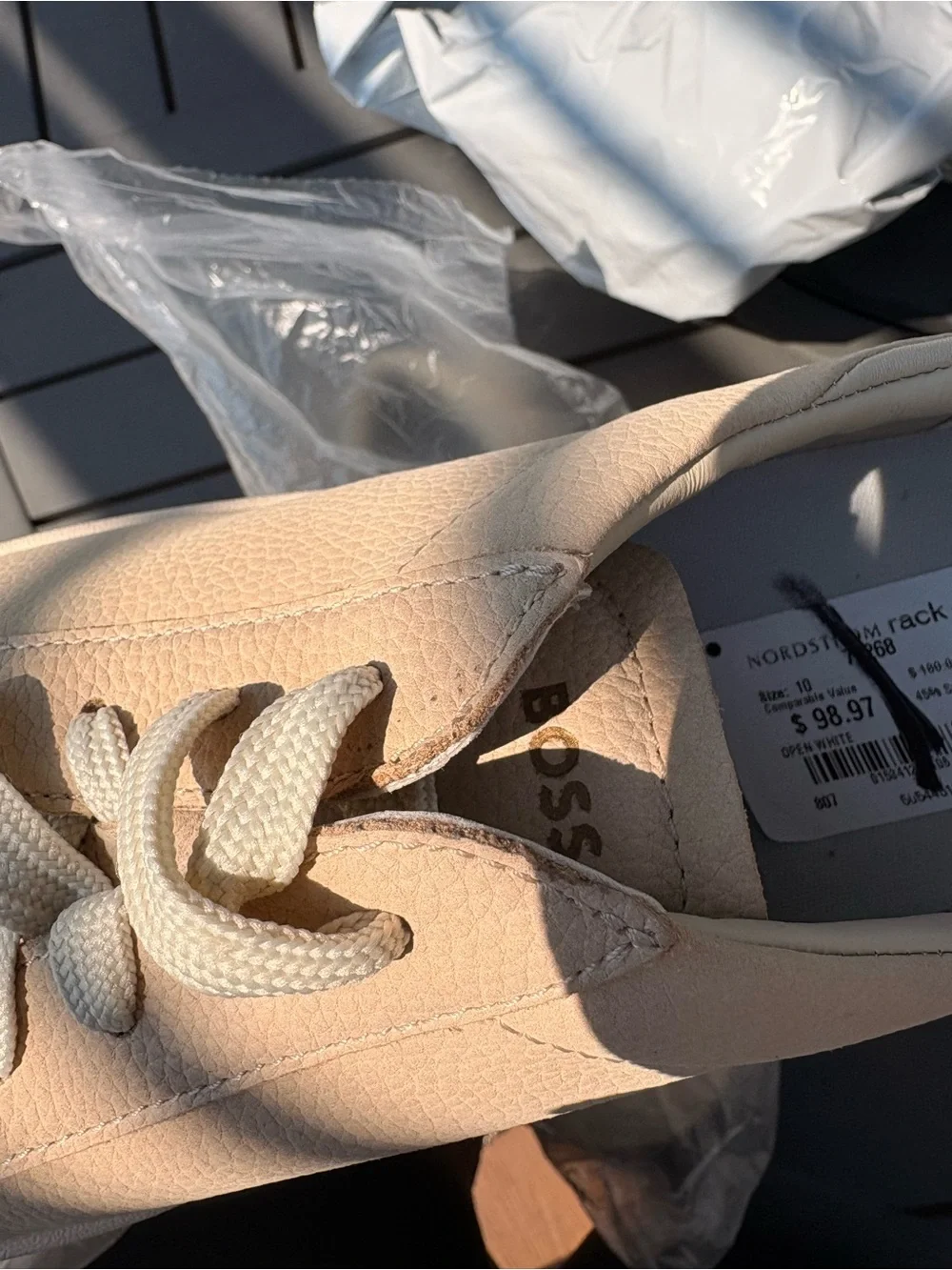BOSS Men's Beige Leather Low-Top Sneakers